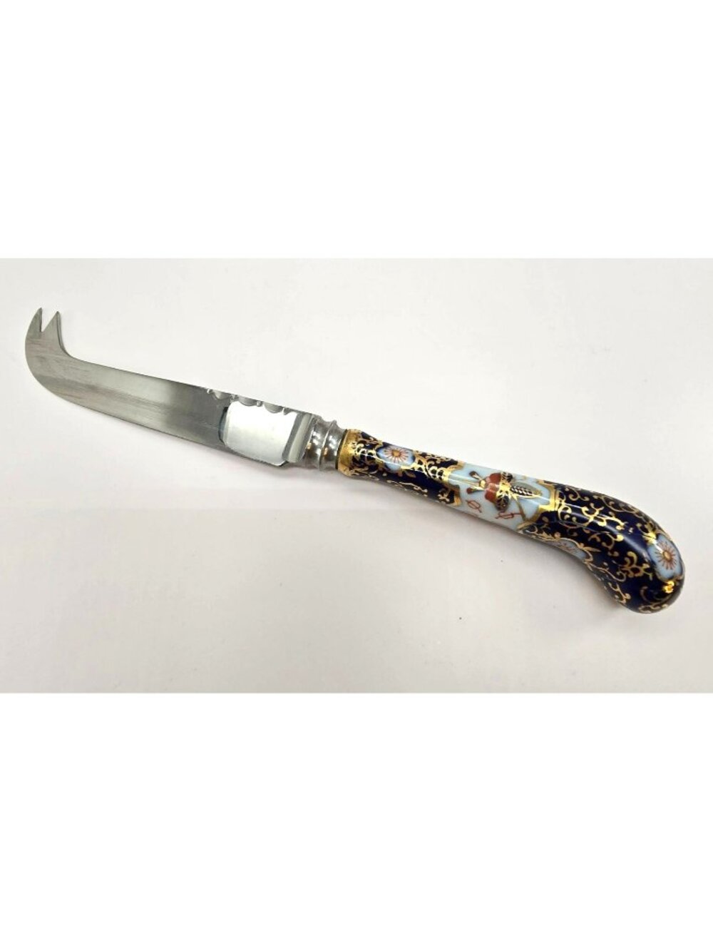 Vintage Sheffield Cheese Knife Stainless Steel Ornate Porcelain Handle VL5066